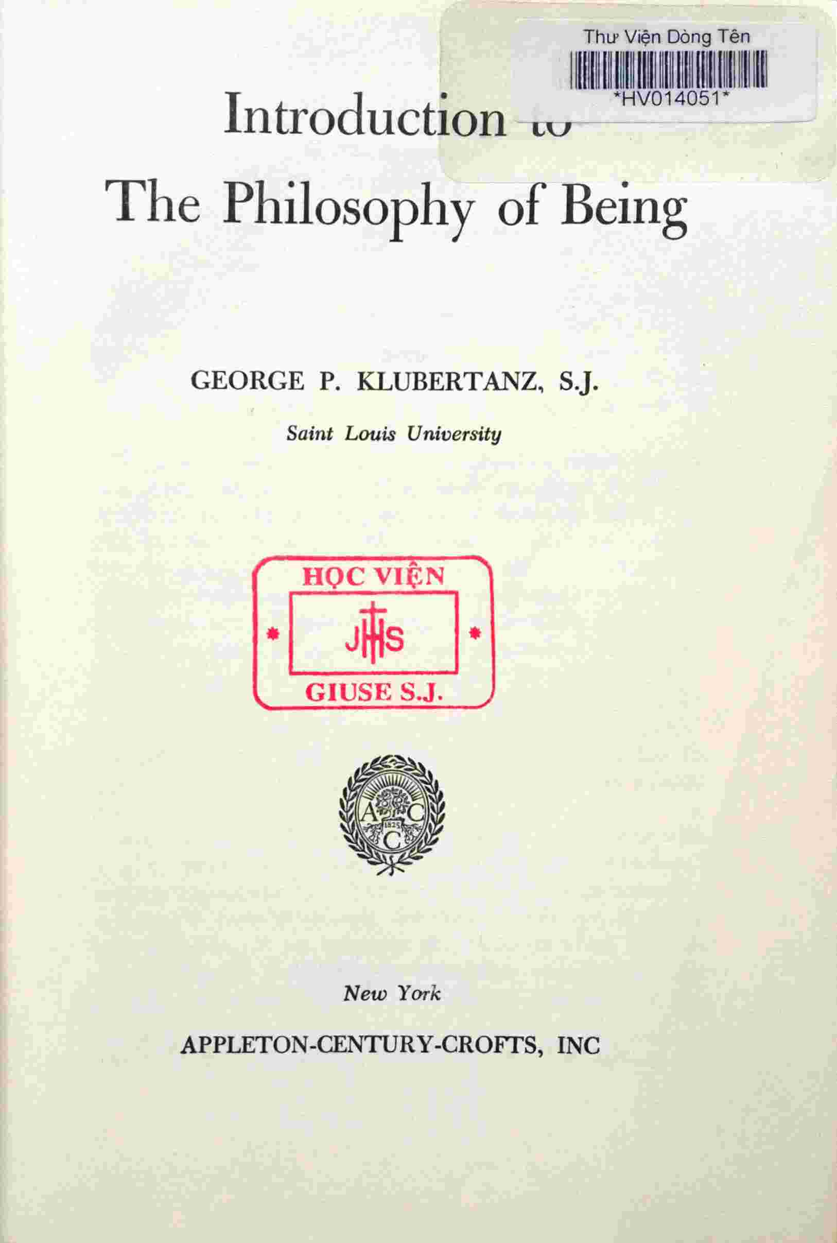 INTRODUCTION TO THE PHILOSOPHY OF BEING