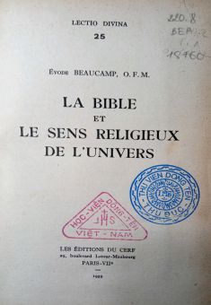 LA BIBLE ET LE SENS RELIGIEUX DE L'univers