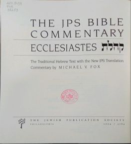 THE JPS BIBLE COMMENTARY: ECCLESIASTES קהלת